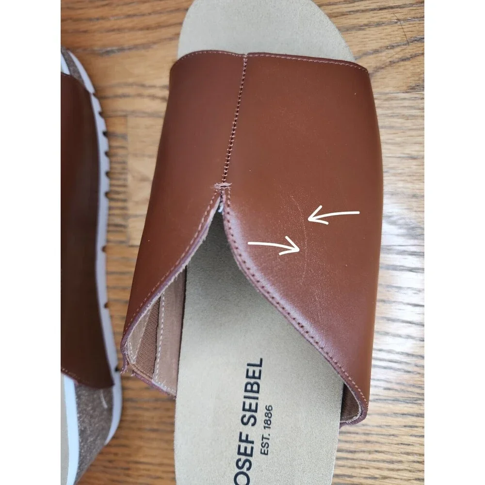 Josef Seibel Quinn Leather Slip On Comfort Wedge Sandal Brown EU 41 US 10 10.5